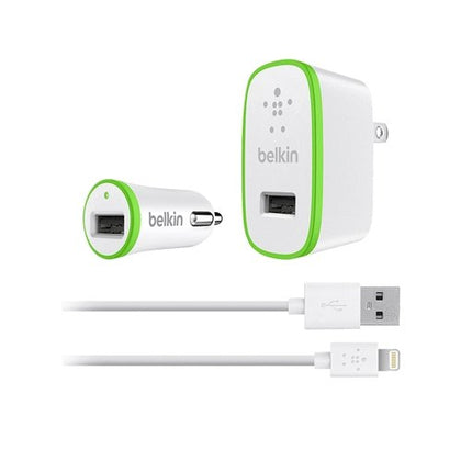 Set Belkin Cargador de Auto y Pared + Cable USB a Lightning - mistergadget-mx